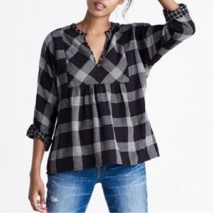 Madewell Black and White Plaid 3/4 Sleeve Top Size Small